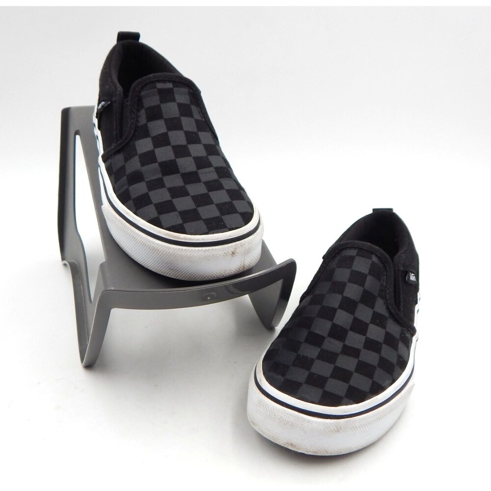 Vans Classic Slip-On Black Charcoal Checkerboard Youth Shoes Size 13